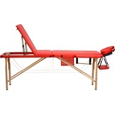 Houten massagetafel - 3 segmenten - verstelbaar - rood ECO-leer - 213 cm lang