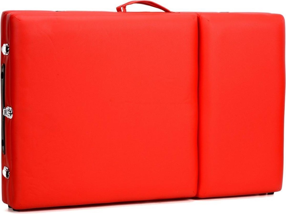 Houten massagetafel - 3 segmenten - verstelbaar - rood ECO-leer - 213 cm lang
