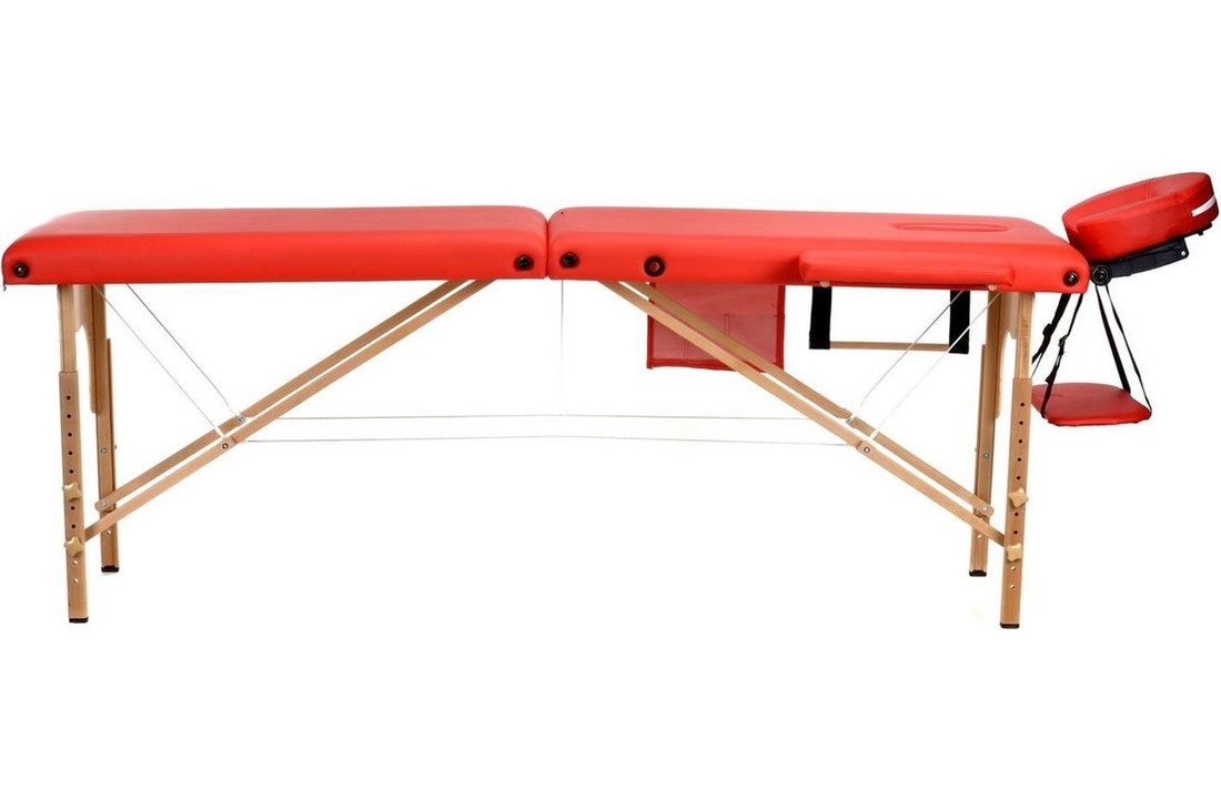 Houten massagetafel - 2 segmenten - verstelbaar - roodECO-leer - 216 cm lang