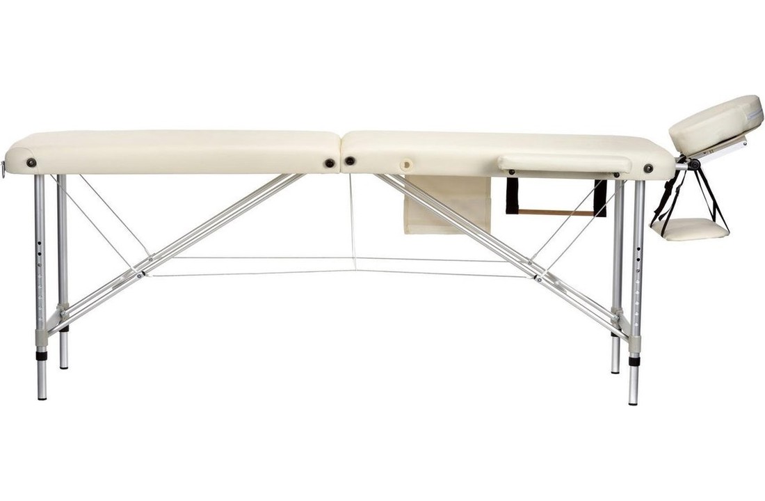 Aluminium massagetafel - 2 segmenten - verstelbaar hoofdeinde - creme - 212 cm lang