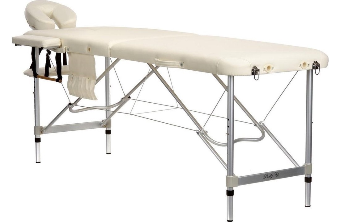 Aluminium massagetafel - 2 segmenten - verstelbaar hoofdeinde - creme - 212 cm lang