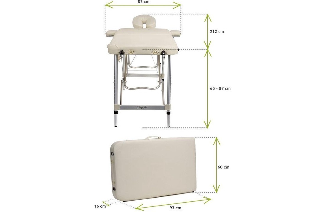 Aluminium massagetafel - 2 segmenten - verstelbaar hoofdeinde - creme - 212 cm lang