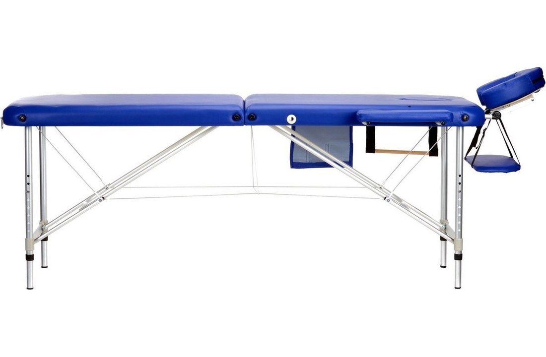 Aluminium massagetafel - 2 segmenten - verstelbaar hoofdeinde - blauw - 212 cm lang