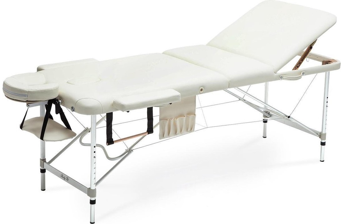 Aluminium massagetafel - 3 segmenten - verstelbaar - crème - 223 cm lang