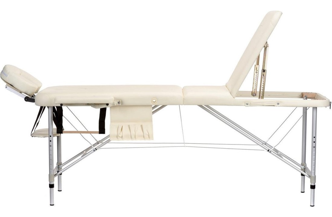 Aluminium massagetafel - 3 segmenten - verstelbaar - crème - 223 cm lang