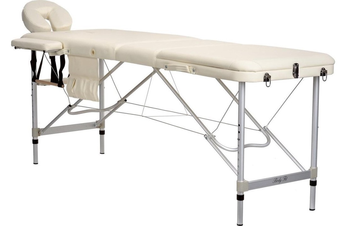 Aluminium massagetafel - 3 segmenten - verstelbaar - crème - 223 cm lang