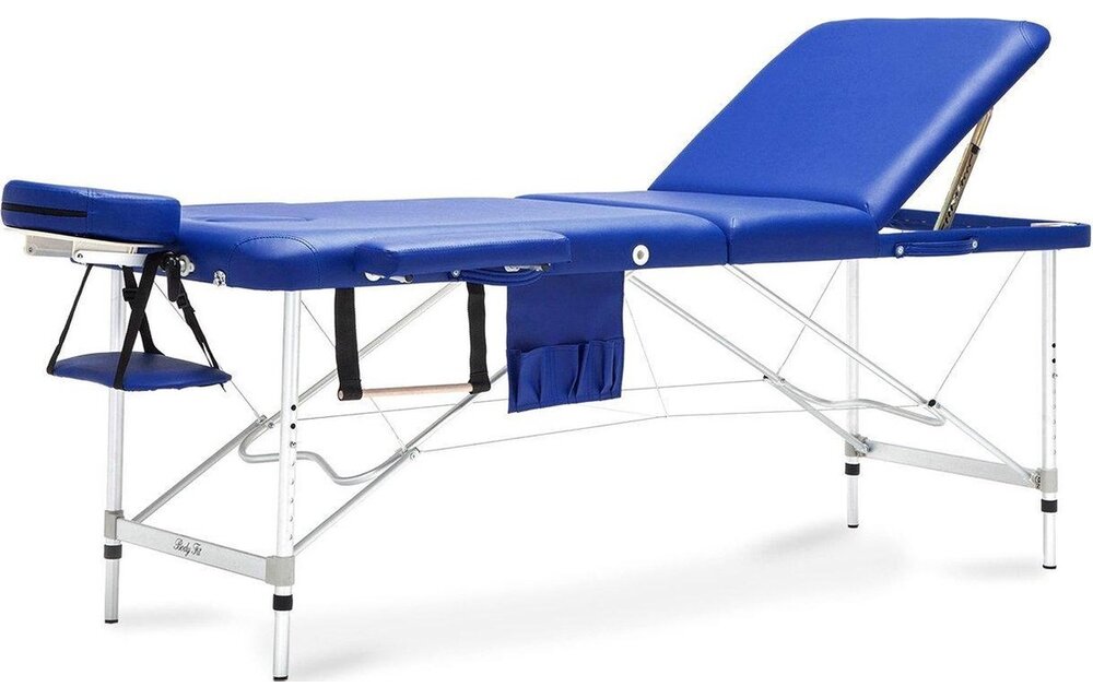 Aluminium massagetafel - 3 segmenten - verstelbaar - blauw - 223 cm lang