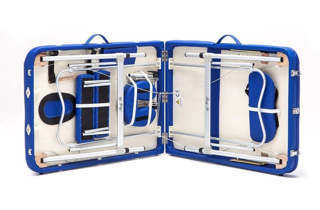 Aluminium massagetafel - 3 segmenten - verstelbaar - blauw - 223 cm lang