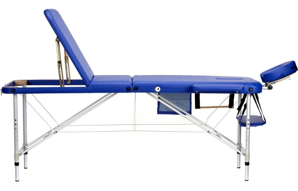 Aluminium massagetafel - 3 segmenten - verstelbaar - blauw - 223 cm lang