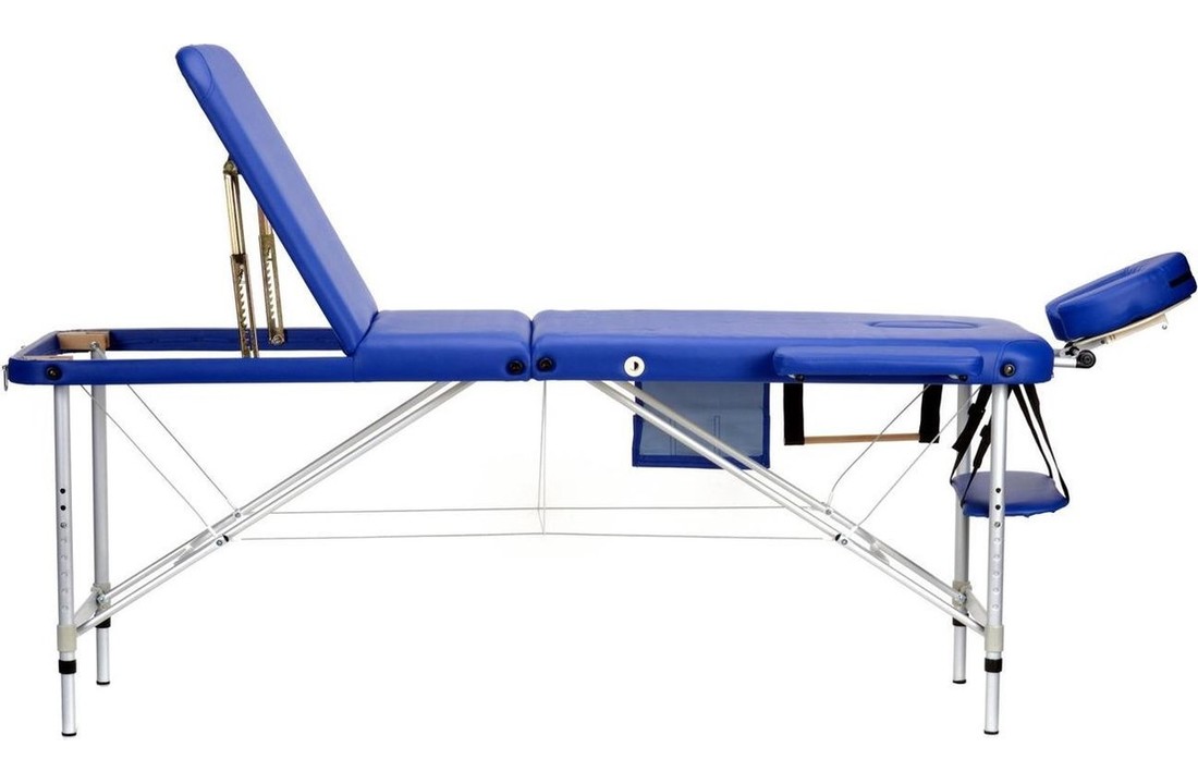 Aluminium massagetafel - 3 segmenten - verstelbaar - blauw - 223 cm lang