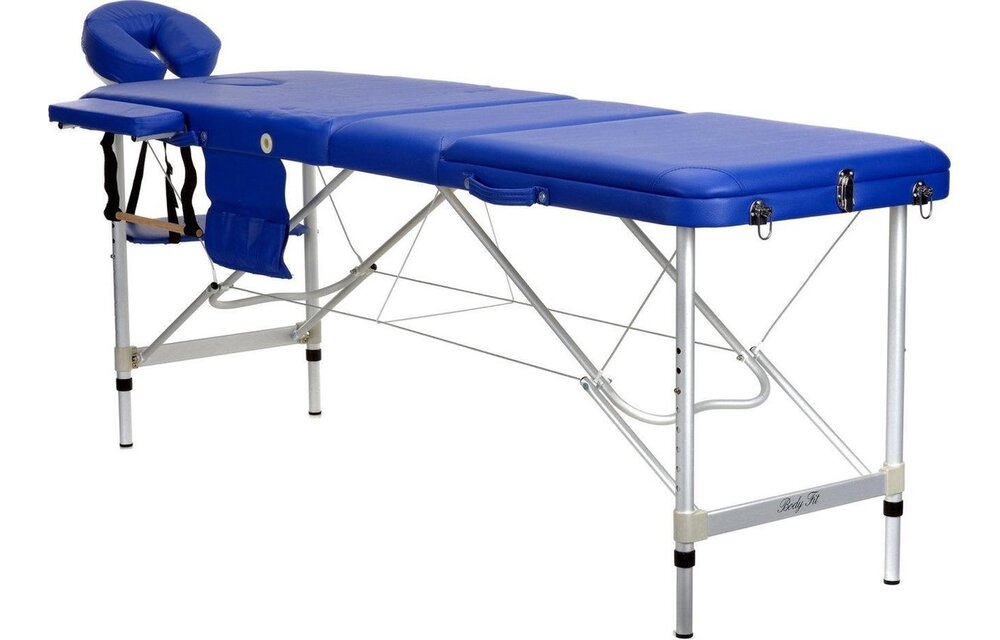 Aluminium massagetafel - 3 segmenten - verstelbaar - blauw - 223 cm lang