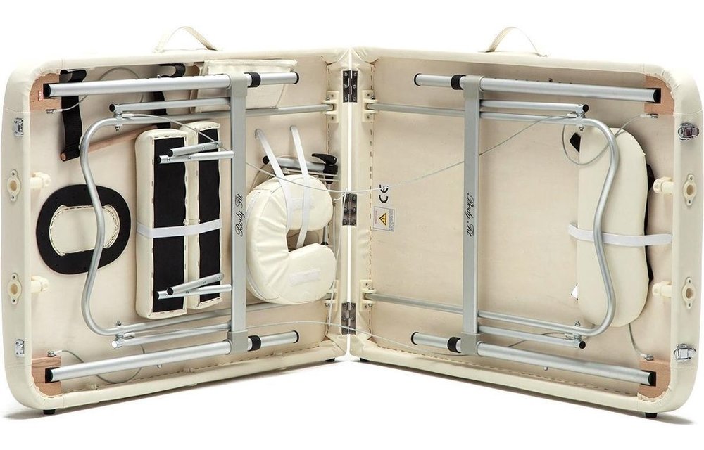 Aluminium massagetafel - 2 segmenten - verstelbaar - crème - 223 cm lang