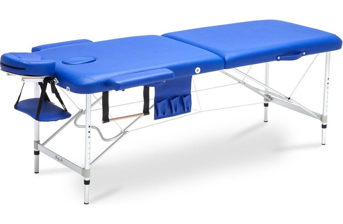 Aluminium massagetafel - 2 segmenten - verstelbaar - blauw- 223 cm lang
