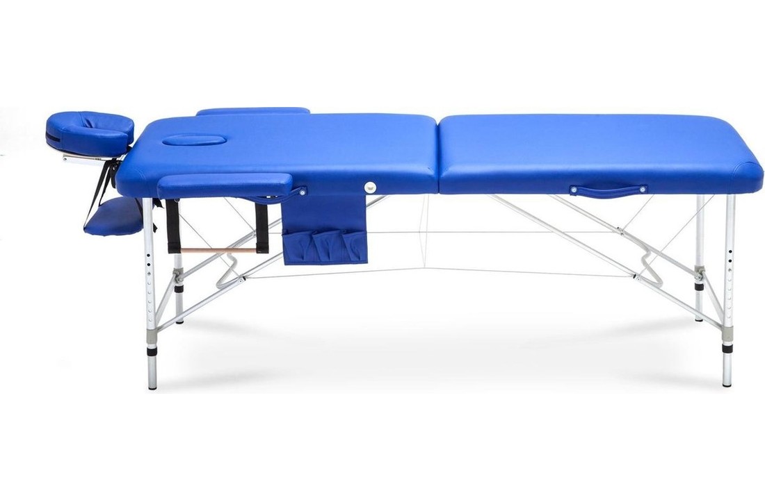 Aluminium massagetafel - 2 segmenten - verstelbaar - blauw- 223 cm lang