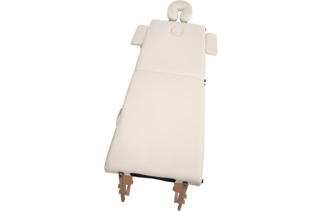Houten massagetafel XXL - 2 segementen - verstelbaar - crème - 223 cm lang
