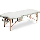 Houten massagetafel XXL - 3 segementen - verstelbaar - crème - 223 cm lang