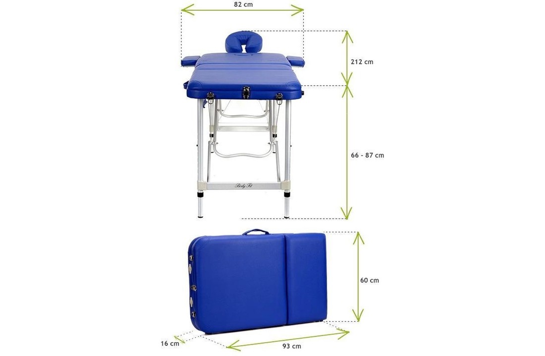 Aluminium massagetafel - 3 segementen - verstelbaar - blauw - 212 cm