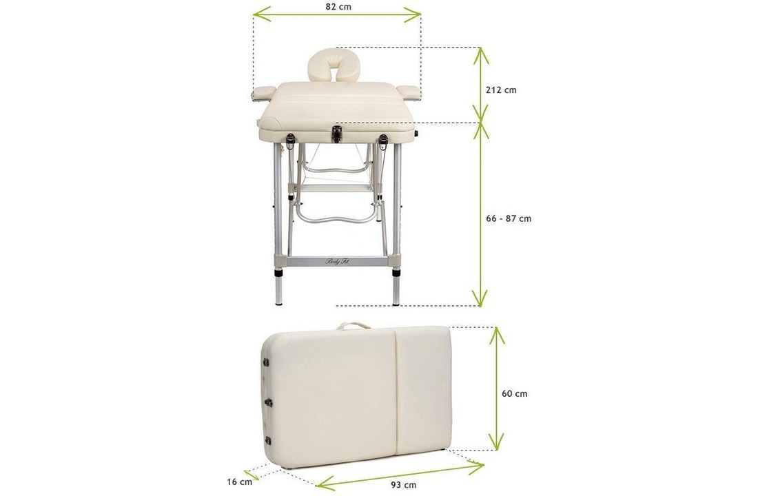 Aluminium massagetafel - 3 segementen - verstelbaar - crème - 212 cm