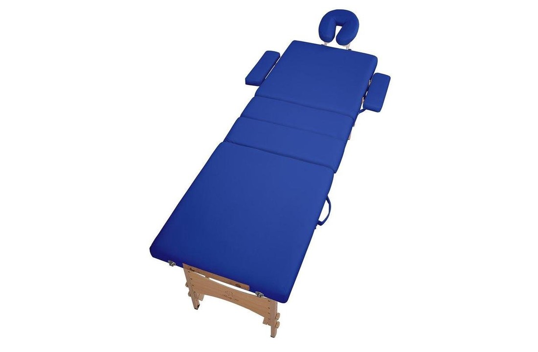 Houten massagetafel - 4 segementen - verstelbaar - blauw- 214 cm lang