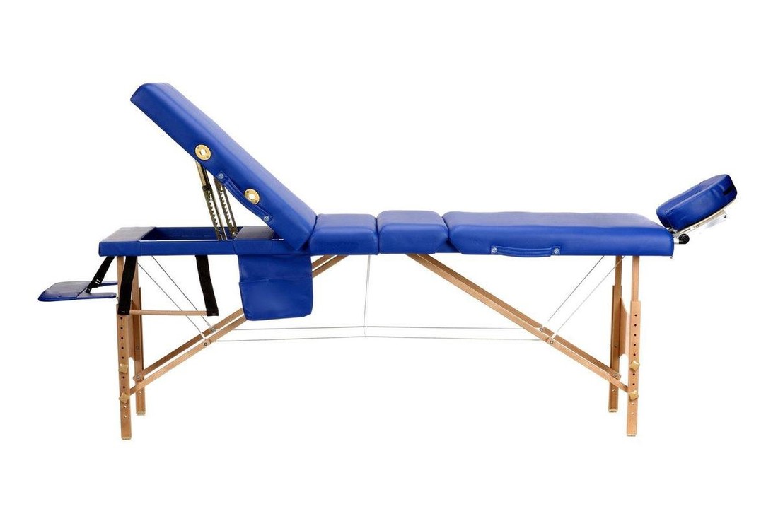 Houten massagetafel - 4 segementen - verstelbaar - blauw- 214 cm lang