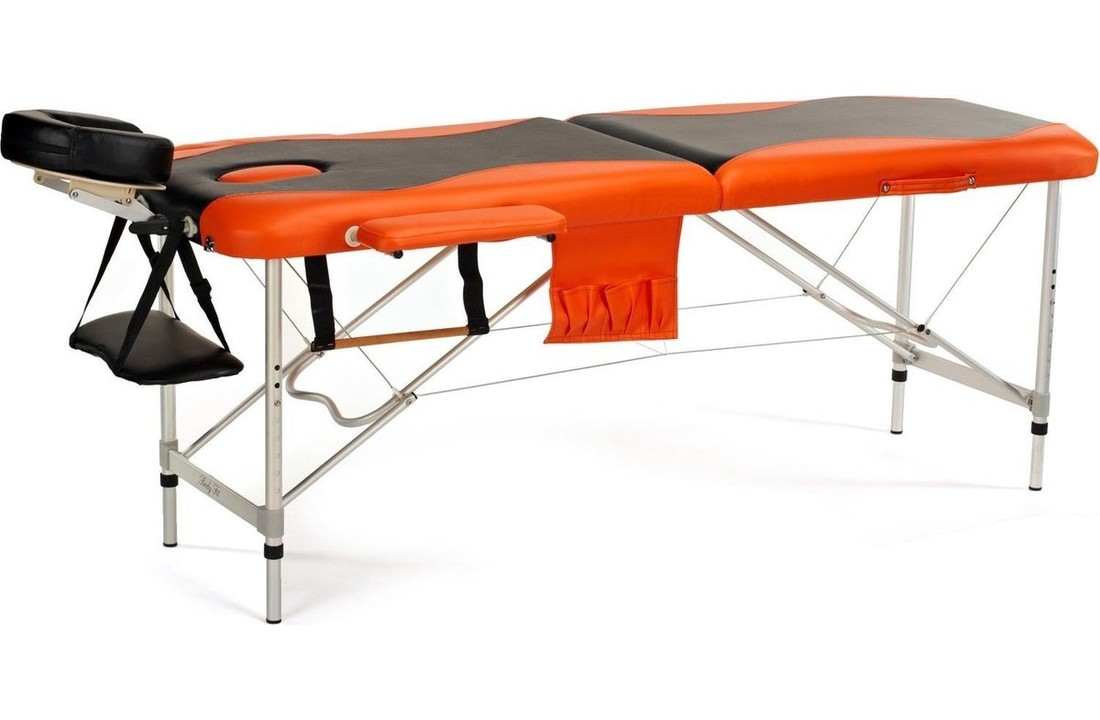Aluminium massagetafel - 2 segmenten - verstelbaar - oranje & zwart - 212 cm lang