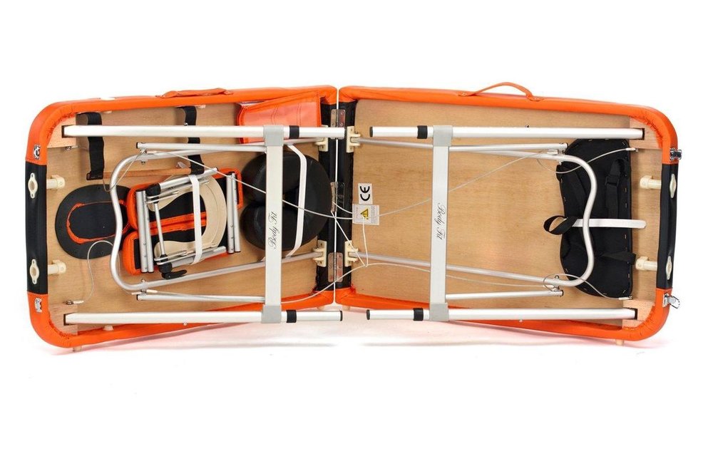 Aluminium massagetafel - 2 segmenten - verstelbaar - oranje & zwart - 212 cm lang