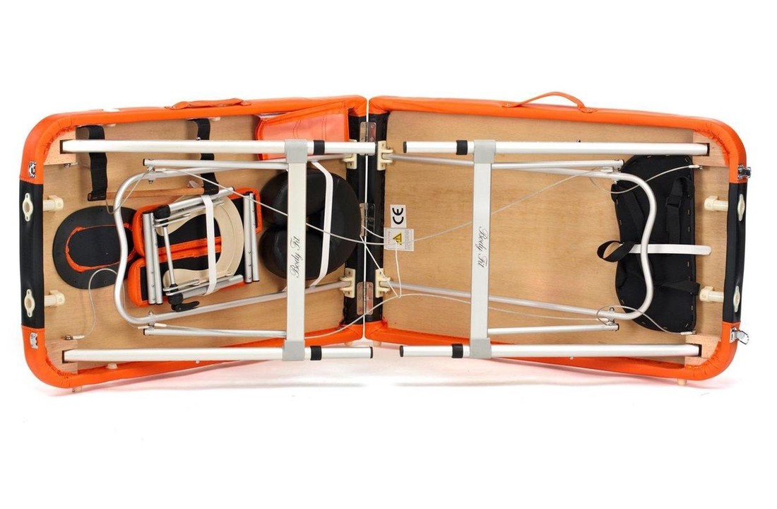 Aluminium massagetafel - 2 segmenten - verstelbaar - oranje & zwart - 212 cm lang