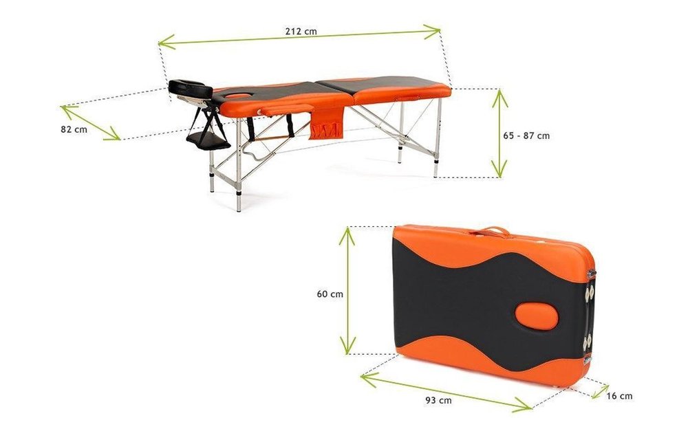 Aluminium massagetafel - 2 segmenten - verstelbaar - oranje & zwart - 212 cm lang