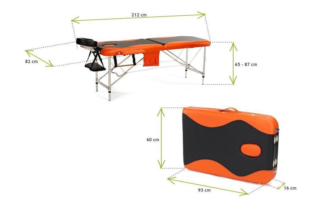 Aluminium massagetafel - 2 segmenten - verstelbaar - oranje & zwart - 212 cm lang