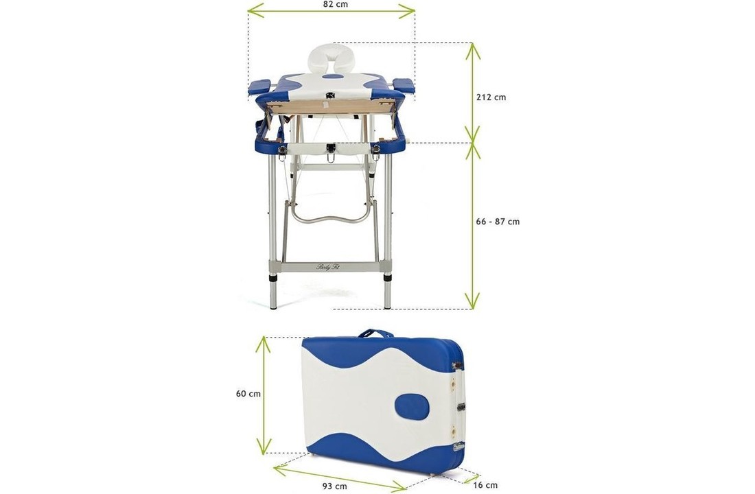 Aluminium massagetafel - verstelbaar - wit & blauw - 212 cm lang