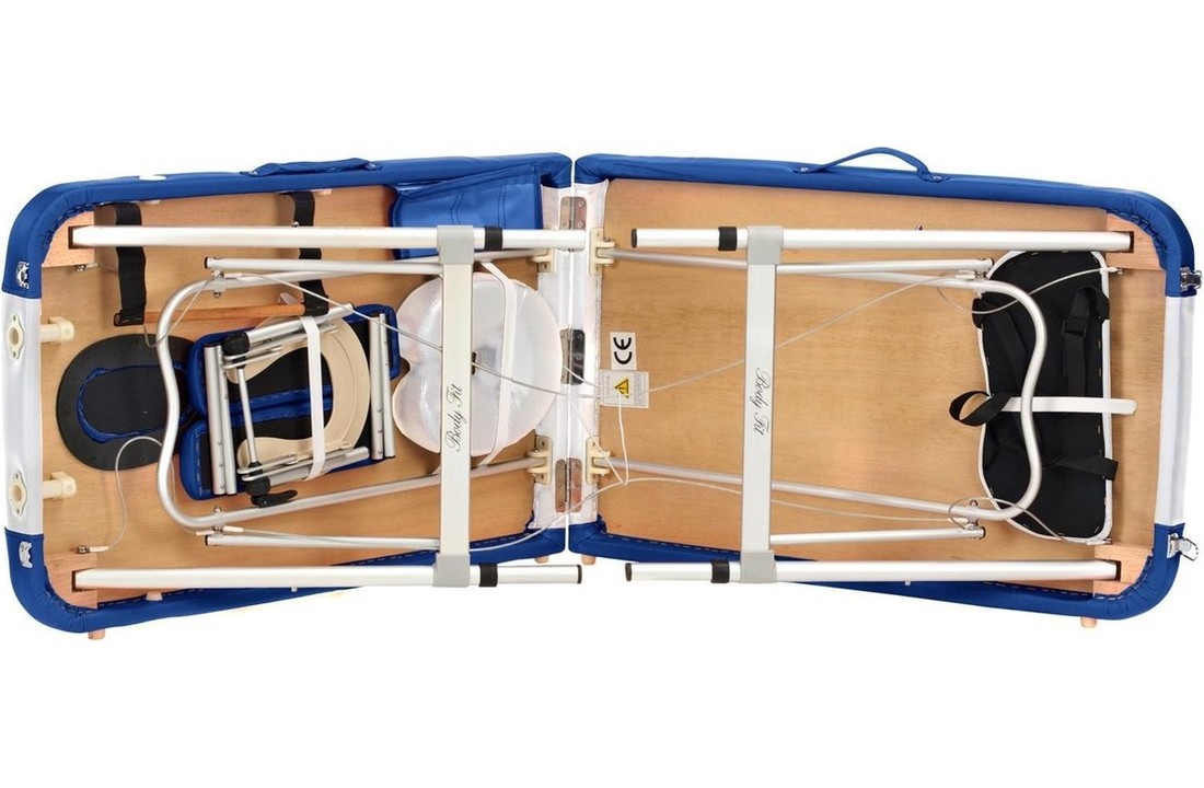 Aluminium massagetafel - verstelbaar - wit & blauw - 212 cm lang