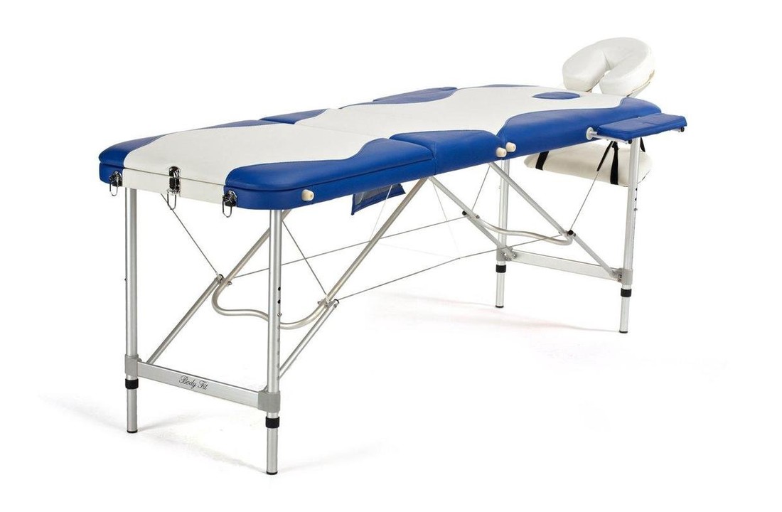 Aluminium massagetafel - verstelbaar - wit & blauw - 212 cm lang