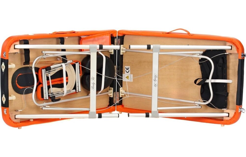 Aluminium massagetafel - 3 segmenten - verstelbaar - oranje & zwart - 212 cm lang