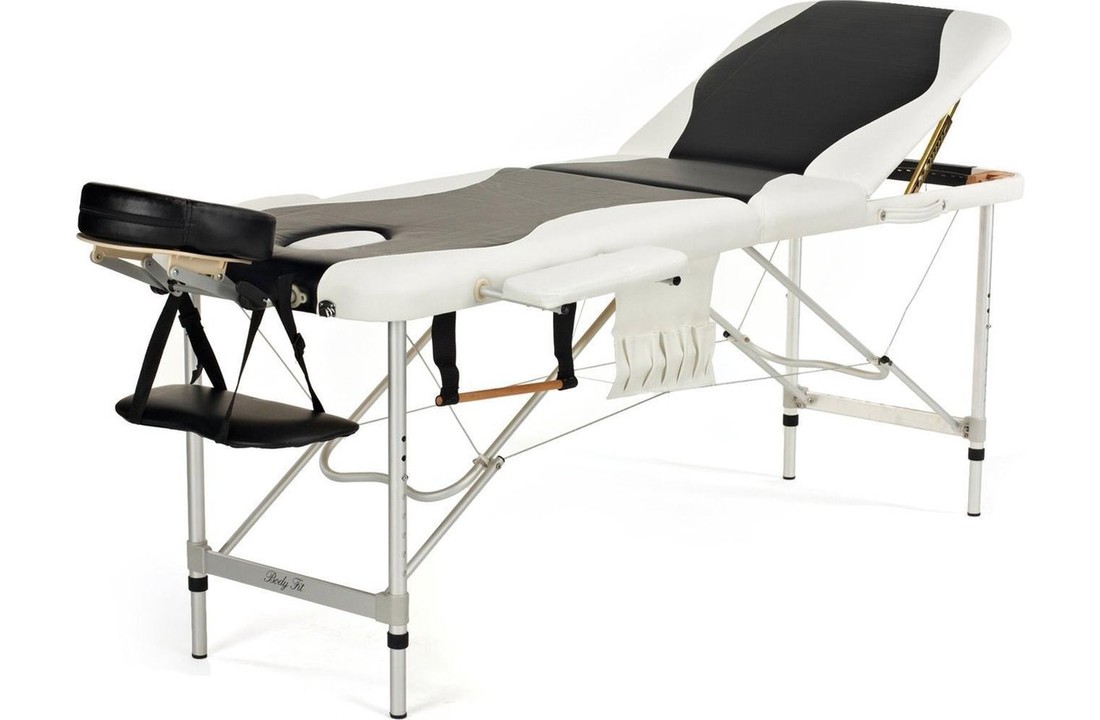 Aluminium massagetafel - 3 segmenten - verstelbaar - wit & zwart - 212 cm lang