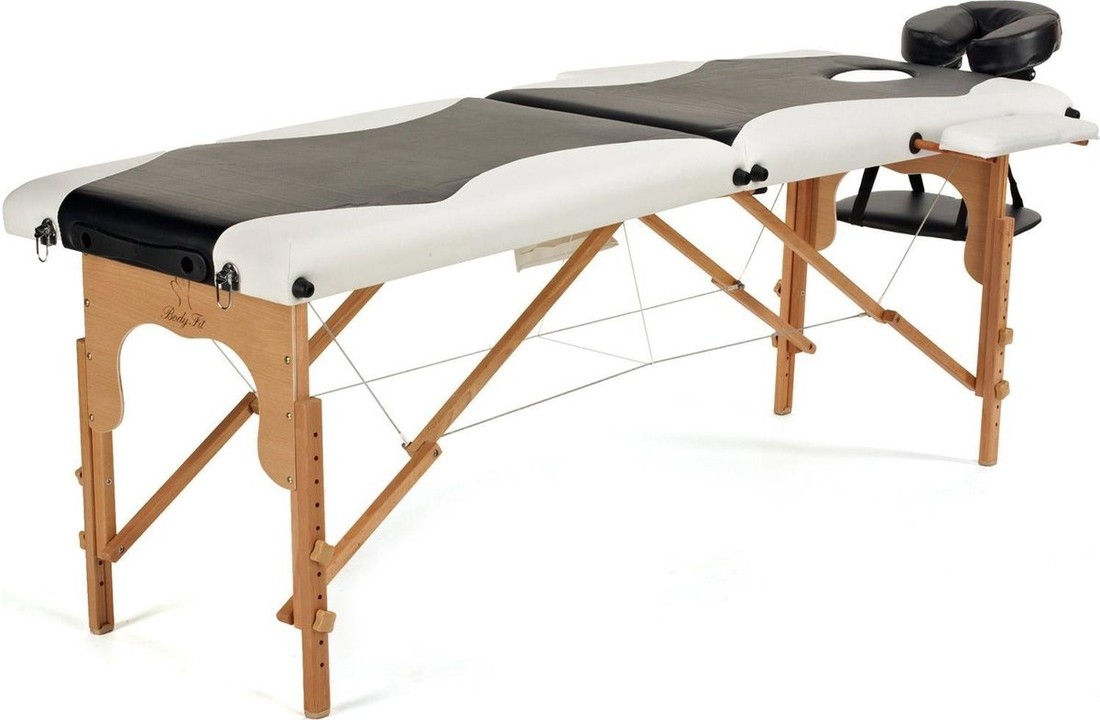 Houten massagetafel - 2 segmenten - verstelbaar - wit & zwart - 216 cm lang