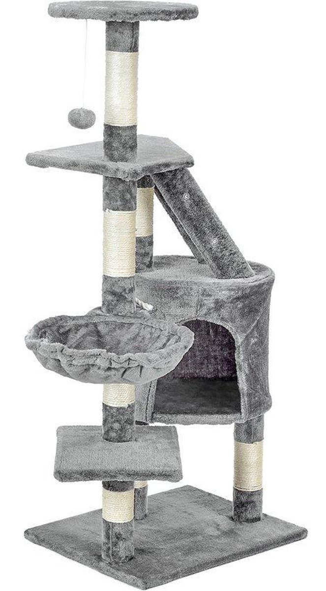 Krabpaal & speelhuis - katten - grijs - 117,5 cm hoog