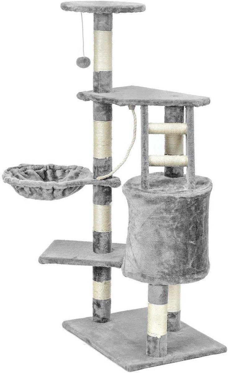 Krabpaal & speelhuis - katten - grijs - 117,5 cm hoog
