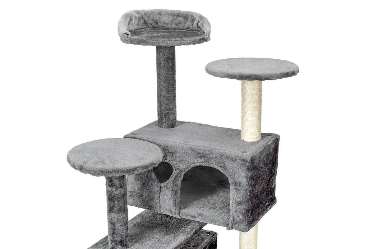 Krabpaal & speelhuis - katten - grijs - 131 cm hoog