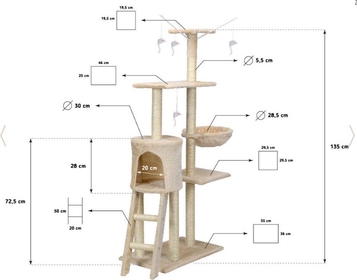 Krabpaal kattenboom XXL 135 x 97 x 55 cm beige