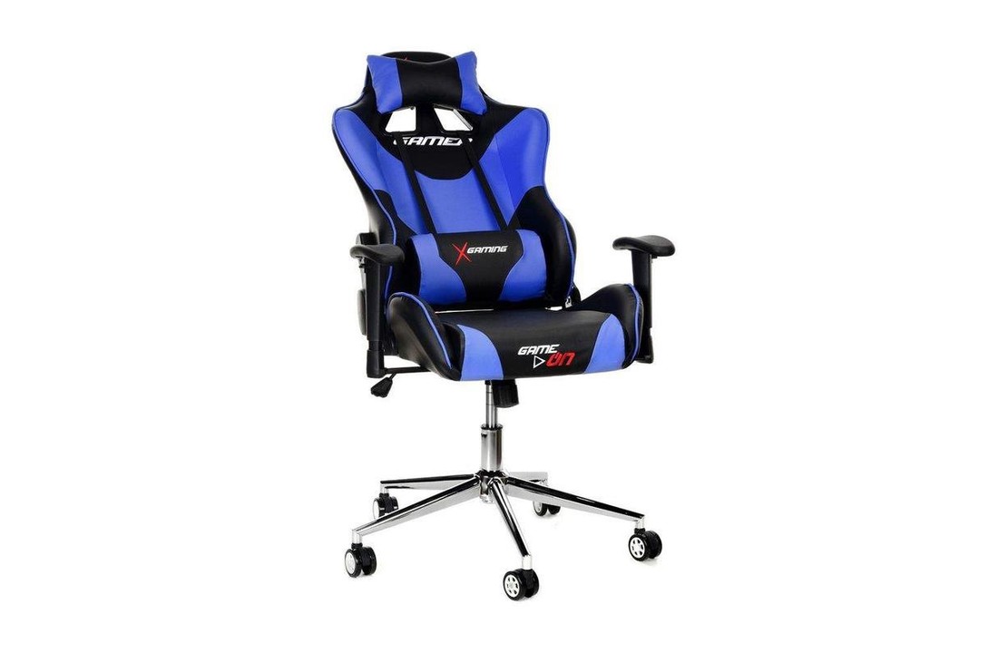 Bureaustoel - gamestoel - blauw & zwart ECO-leer - verstelbaar
