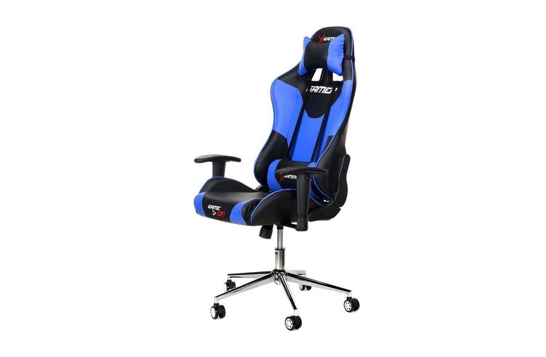 Bureaustoel - gamestoel - blauw & zwart ECO-leer - verstelbaar