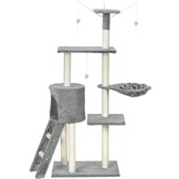 Krabpaal & speelhuis - katten - grijs - 135 cm hoog