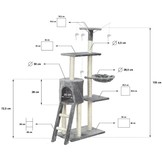 Krabpaal & speelhuis - katten - grijs - 135 cm hoog
