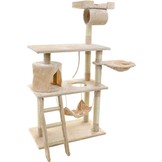 Krabpaal & speelhuis - katten - beige - 140 cm hoog - met hangmat