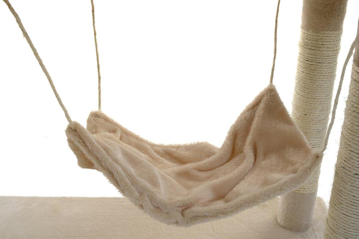 Krabpaal & speelhuis - katten - beige - 140 cm hoog - met hangmat
