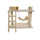 Krabpaal & speelhuis - katten - beige - 140 cm hoog - met hangmat