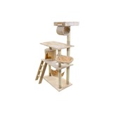 Krabpaal & speelhuis - katten - beige - 140 cm hoog - met hangmat