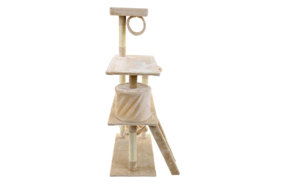 Krabpaal & speelhuis - katten - beige - 140 cm hoog - met hangmat