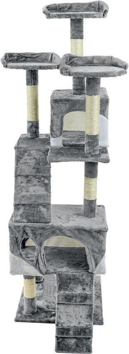 Krabpaal & speelhuis XXL - katten - grijs - 170 cm hoog