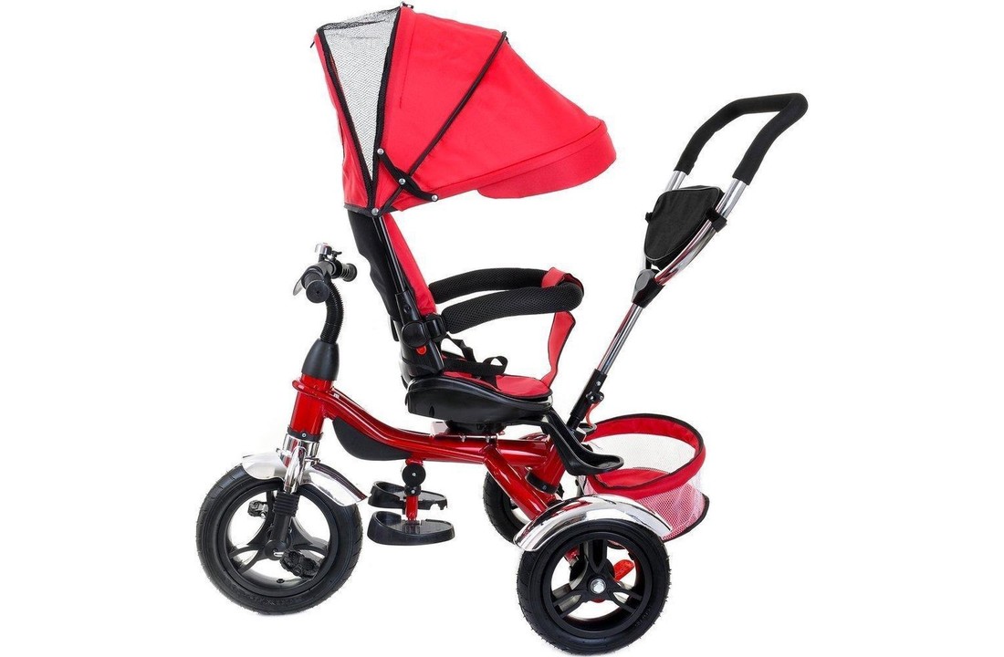 Driewieler kinderwagen rood - kinderfiets - met draaibare stoel